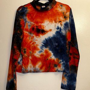 Blue and Orange Tie Dye semi-cropped Long Sleeve Top